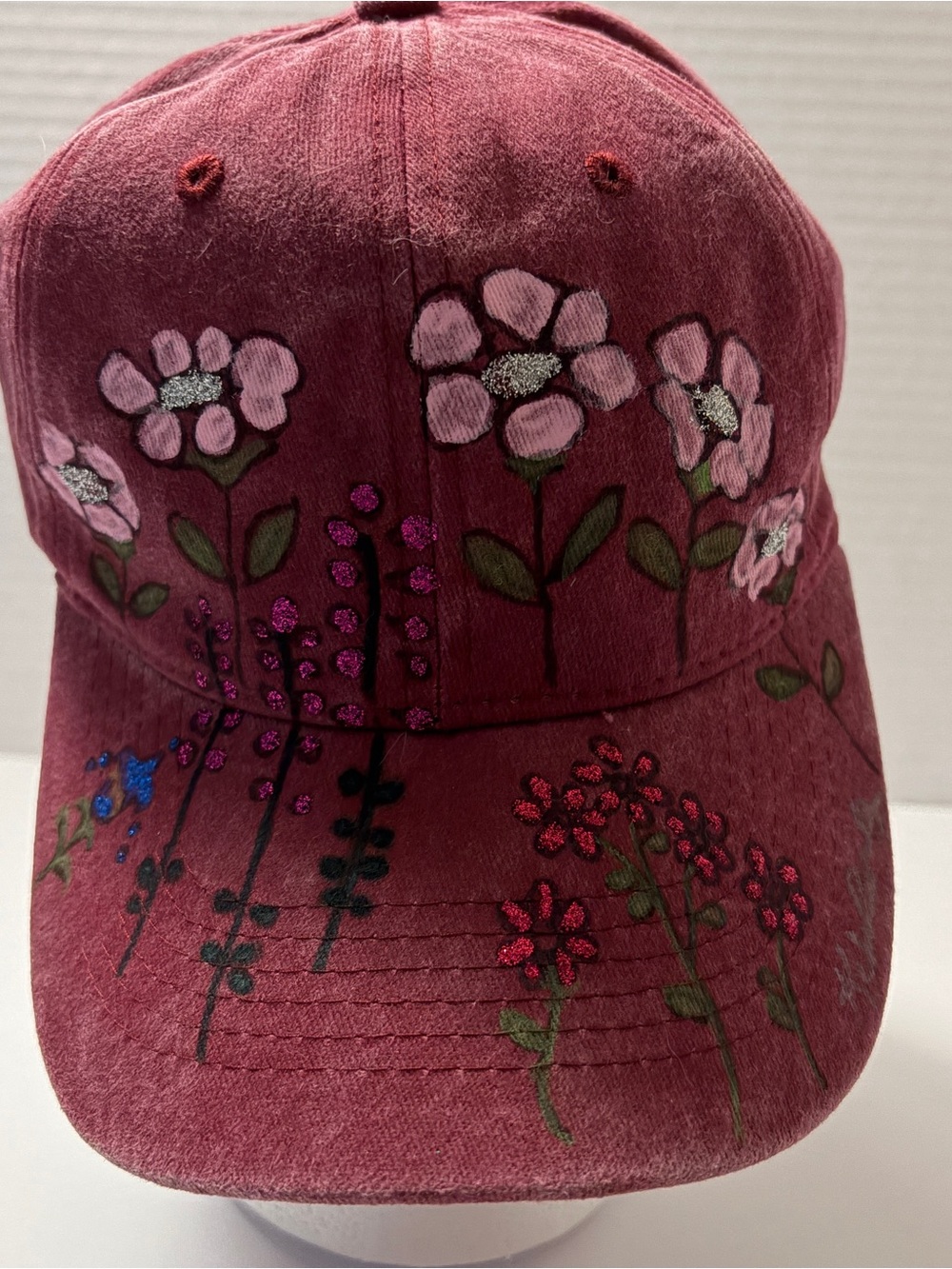 Girls' Pink Floral Embroidered Baseball Cap